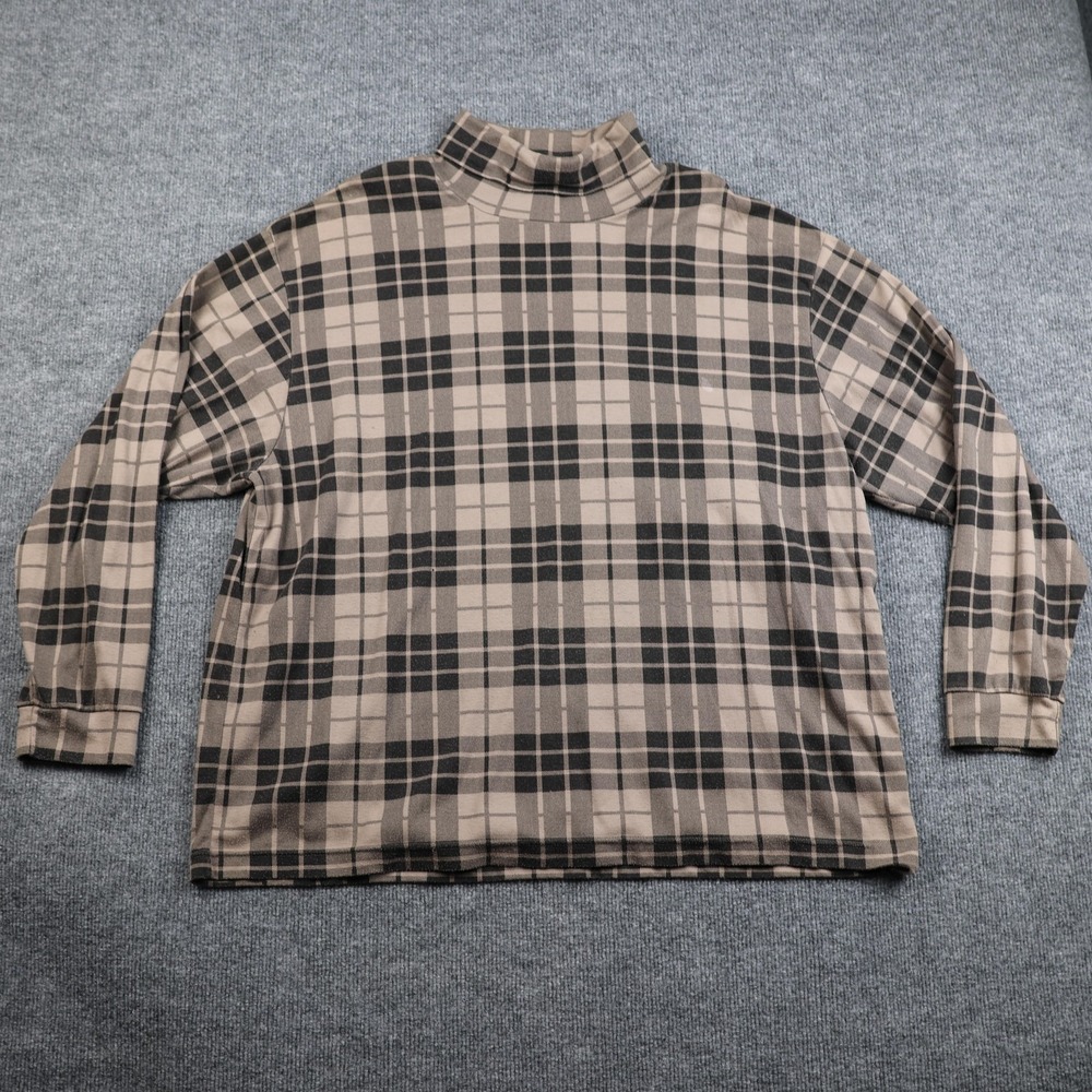 Just For Women Shirt Womens 3X Black Beige Plaid Mock Neck Long Sleeve Pullover